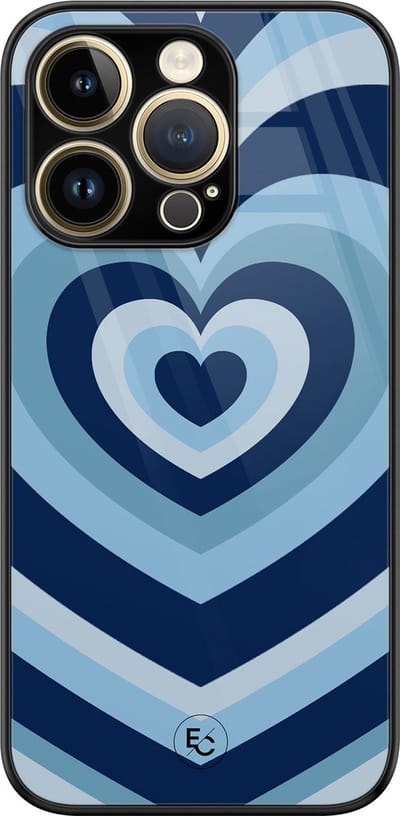 Hoesje geschikt voor iPhone 14 Pro - Hart blauw - Luxe Hard Case - Print - Blauw - ELLECHIQ