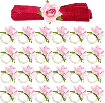Servetringen Bloem - Servethouders Roos - Tafeldecoratie Bruiloft - Handgemaakt Ontwerp - 24 stuks - Champagne Roze