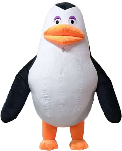 KIMU® Mega Opblaasbare Mascotte Pinguin Zwart Wit - 2 Meter Vogel Kostuum Opblaasbaar Pak - Groot Vogelpak Opblaaspak - Opblaas Madagascar Festival