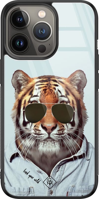 Casimoda® hoesje - Geschikt voor iPhone 13 Pro - Tijger Wild - Luxe Hard Case Zwart - Backcover telefoonhoesje - Blauw