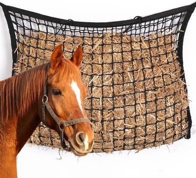 Allecto Plus - Hooizak voor paarden 90 x 60 cm - Fijnmazig - 4 kg capaciteit - Geschikt voor hooi - Hay Net voor paarden, pony's en geitendieren - Zwart