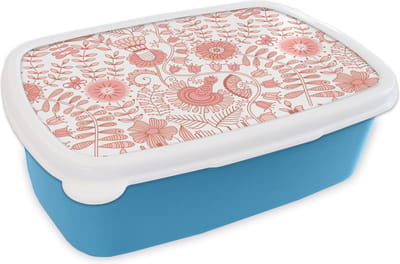 Broodtrommel Blauw - Lunchbox - Brooddoos - Bloemen - Patronen - Pastel - 18x12x6 cm - Kinderen - Jongen