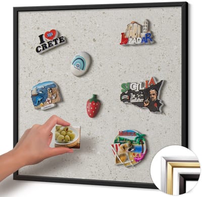 Wallfluent - Romig Magneetbord met Patronen - 50 cm x 50 cm - Magneetbord met Zwarte Frame - Licht steengoed - Magneetbord Multifunctioneel - Magnetisch Bord voor Thuis en Kantoor - Magneetbord Voor Thuiskantoor