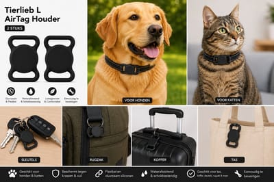 Tierlieb L AirTag Houder 2 Stuks – Siliconen Apple AirTag Case voor Hond, Kat, Tas, Koffer & Sleutels – Flexibele Tracker Cover – Zwart
