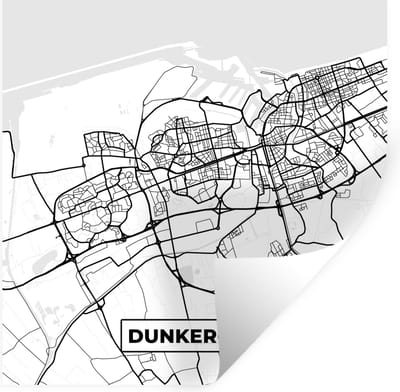 Muurstickers - Sticker Folie - Stadskaart - Plattegrond - Dunkerque - Kaart - Frankrijk - Zwart wit - 100x100 cm - Plakfolie - Muurstickers Kinderkamer - Zelfklevend Behang XXL - Zelfklevend behangpapier - Stickerfolie