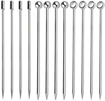 SnelShoppen - Martini Prikkers RVS Cocktail Picks Herbruikbare Fruit Stokken voor Bar Feestje Fingerfood Antipasti Salades 11 cm Zilver