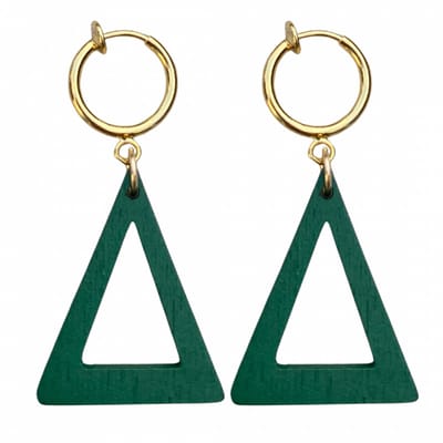 Klem oorbellen- groen hout -goudkleurig -driehoek- geen gaatje- Charme Bijoux