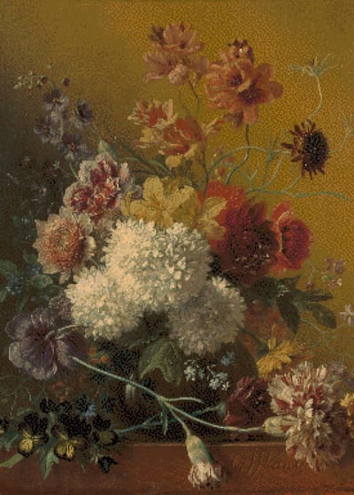MyHobby Borduurpakket – Stilleven met bloemen (Van Os) 50×70 cm - Aida borduurstof 5,5 kruisjes/cm (14 count) - Telpatroon - Borduurgaren - Borduurnaald - Handleiding - Voor Beginners & Gevorderden - Complete borduurset