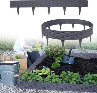 Gazonrand Kunststof - Tuinpalissade Rotan - Bloembed Afscheiden - Duurzaam Weerbestendig - 10 Meter - Antraciet Bruin