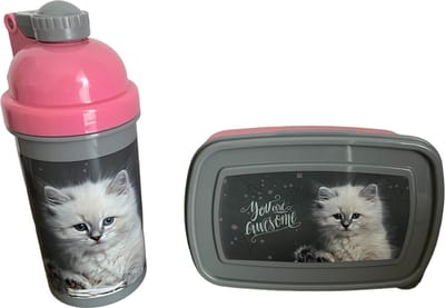 Paso waterfles en broodtrommel - bidon - lunchbox - drinkfles - 550 ml - 18,5x13x6cm - kat poes