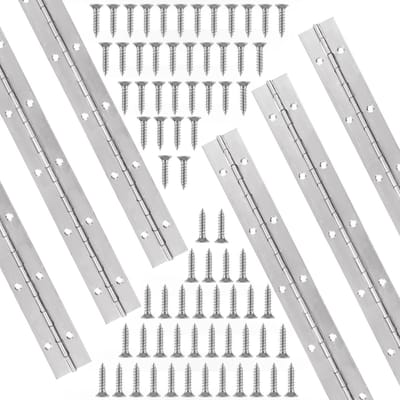 Zware Piano Scharnieren van RVS 30 cm met Gaten en 72 Schroeven voor Deuren, Raam en Kasten - Set van 6 Stuks