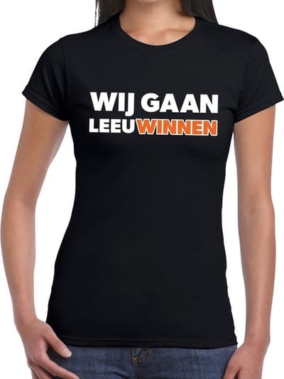 Nederland supporter t-shirt Wij gaan Leeuwinnen zwart dames - oranje landen kleding XS