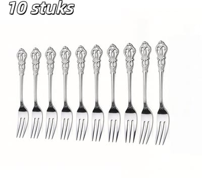 10 stuks - Taartlepels - Vorken - Kleine vorken - Roestvrij staal - Dinervorken - Vintage gesneden bestek - Geschikt voor feesten, bruiloften, diners en diverse evenementen - 12.9 cm lang - Zilver