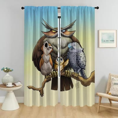Raamgordijn voor Kamer 2 Panelen Cartoon Uil Gordijnen voor Slaapkamer Shades Home Interieur Gordijnen Afscheiding Halloween Decoratie W50xH70cmx2pcs-CL gray