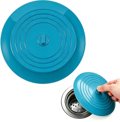 Siliconen badstop - 15 cm - Afvoerstop - Keukengootsteenstop - Platte zuignap - Voor keuken, badkamer en wasruimte - Badkuip, keuken- en badkameraccessoire (blauw)