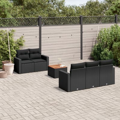 vidaXL - 6-delige - Loungeset - met - kussens - poly - rattan - zwart