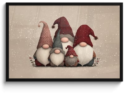 Poster in lijst - Fotolijst 90x60 cm - Posters - Kabouters - Kerst - Sneeuw - Puntmutsen - Posterlijst zwart - Decoratie - Wanddecoratie woonkamer - Muurdecoratie slaapkamer - Kerstversiering - Kerstdecoratie voor binnen - Kerstmis