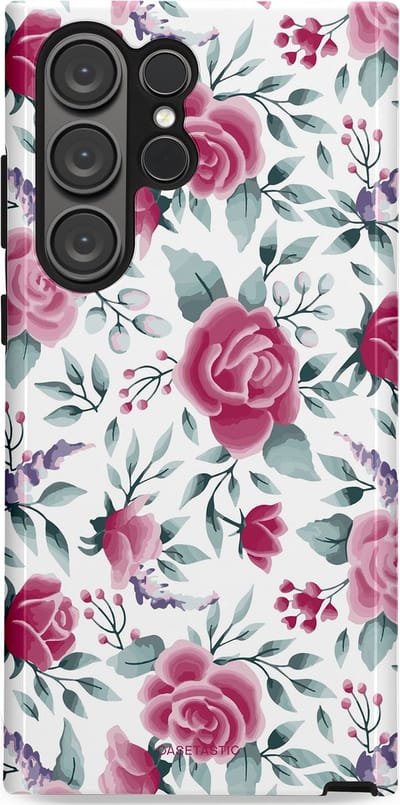 Casetastic Hoesje Geschikt voor Samsung S23 Ultra - Stijlvolle Beschermende Duo-layer Case - Paarse Bloem Pracht
