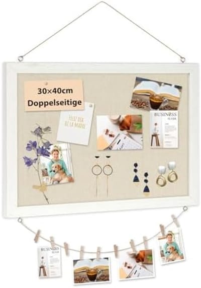 PromoHome Dubbelzijdig Kurk Prikbord 30x40cm - Linnen Memobord met Wit Frame - Inclusief 10 Punaises