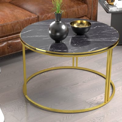 Salontafel Aulum rond 50x70 cm marmer zwart en goudkleurig