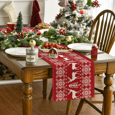 Dailygoody - Rode Tafelloper - Kerst Decoratie - Seizoensgebonden - 40 x 140 cm - Polyester - Perfect voor Feestelijke Diner
