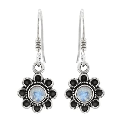 WeLoveSilver - oorhangers dames - bloem - ronde maansteen - 925 zilver