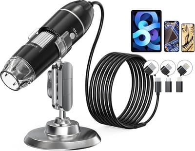 USB-digitale microscoop, 50x-1600x vergroting (handheld), 1920P HD met 8 LED-lampjes, draagbare zakmicroscoop, compatibel met iOS- en Android-apparaten, +2 MP vergrotingscamera, geen pc-ondersteuning (inclusief standaard)