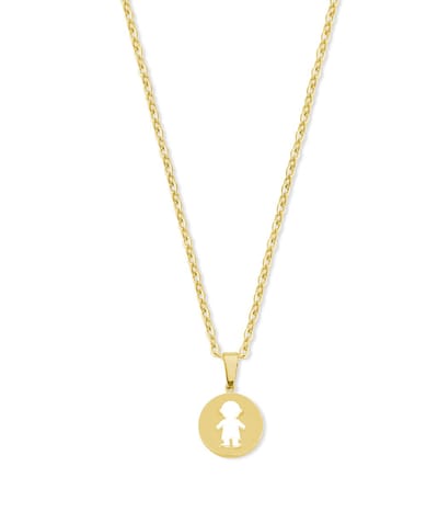 CO88 Collection 8CN-26436 Stalen Ketting met Hangertje - Jongen - 15mm - 40+5cm - Ankerschakel - 1,5mm - Cadeau voor haar - Staal - Goudkleurig