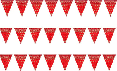Bellatio Decorations Boeren zakdoek vlaggenlijn - 3x - 366 cm - rood - cowboy western thema - feestversiering - plastic - slinger