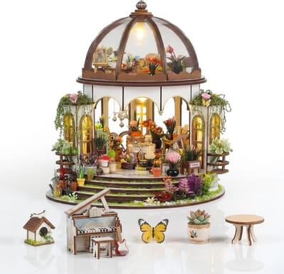 Miniatuur Bouwpakket M Botanisch Paradijs - 405 Onderdelen - 60 Uren Bouwplezier - LED Verlichting - Volwassenen & Kinderen - 3D Puzzel - Houten Poppenhuis - Knutselen - Hobby - Jongens / Meisjes - DIY Modelbouw - Crafts&Co