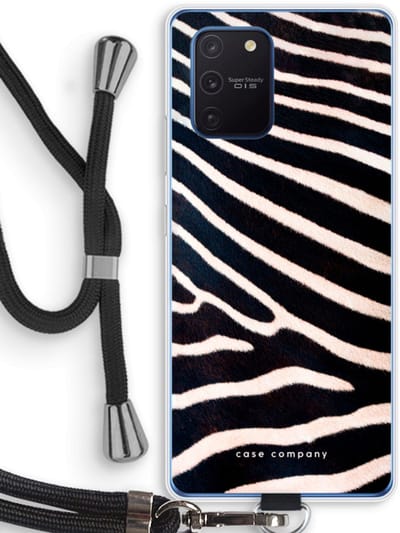 Case Company® - Hoesje met koord geschikt voor Samsung Galaxy Note 10 Lite hoesje met Koord - Zebra - Telefoonhoesje met Zwart Koord - Bescherming aan alle Kanten en Over de Schermrand