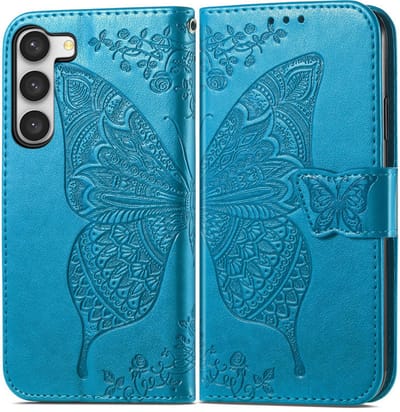 YPCd Bookcase geschikt voor Samsung Galaxy S23 - Vlinder Design - Portemonnee / Wallet Hoesje - Blauw