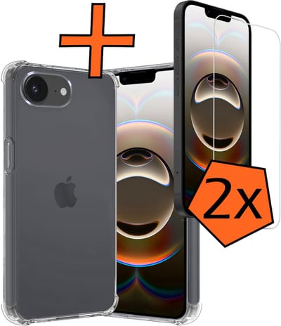Hoes - Met Screenprotector - 2 Stuks - Geschikt voor Apple iPhone 16e - Sterk & Shockproof - Siliconen Case - Back Cover - Telefoon Hoes - Shock Proof - Transparant