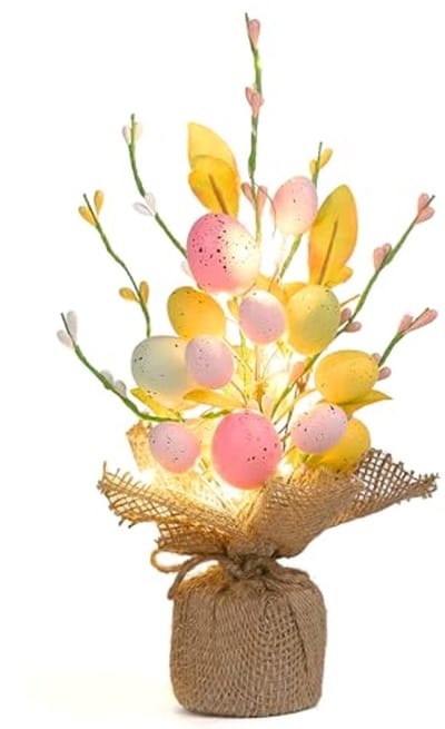 Kleurvolle Paasei Boom van 28 cm met LED Verlichting, Decoratieve Takken voor Tafeldecoratie, Hal en Raam, Perfect voor Pasen