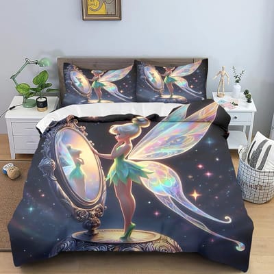 Tinkerbell Dekbedovertrek Cartoon Digitale Print Huis Kussensloop Set Volwassen Slaapkamer Kinderen Dekbed Beddengoed 135x200cm