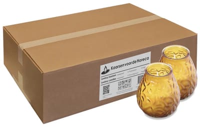 Bolsius Lowboy Amber Kaars Ø95 x 105 mm – 70 Branduren – 12 Stuks – Sfeerkaars in Glazen Houder