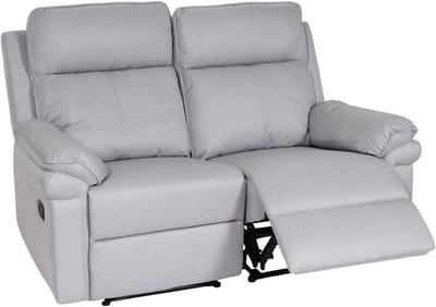 2-zits bioscoopfauteuil MCW-L94, relax TV-fauteuil met armleuning, relaxfunctie Nosag-vering stof/textiel ~ lichtgrijs
