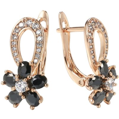 Boucles d'oreilles Femme Fleurs Creuses Luxe Noir Blanc Zircon Naturel Or Rose Pendantes Bijoux de Mode Mariage Mariée beige