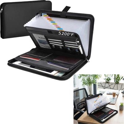 Dailygoods- Documentenmap Vuurvast - Documentenorganizer met 13 Vakken - Ritssluiting - Waterafstotende - Siliconen Glasvezel - Afmetingen 44x30,5x3 cm - Documententas