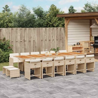 vidaXL - 17-delige - Tuinset - met - kussens - poly - rattan - beige