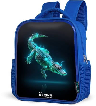 NoBoringSuitcases.com® - Rugzak blauw - Schooltas jongens - Cyberkrokodil in actiehouding - Kinder rugtas jongen - Boekentas kind - Kinderrugzak voor school - Schoolrugzak