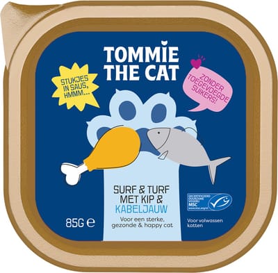 Tommie the Cat - 32 x 85g - stukjes in saus met kabeljauw & kip - kattenvoer natvoer - voordeel verpakking - zonder suiker en graanvrij