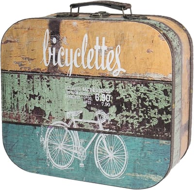 Vintage Houten Koffer, Grote Opbergdoos met Deksel en Leren Handvat, Stijlvolle Opbergruimte voor Verjaardag of Bruiloft, Fietsdecoratie, 32 x 29.5 x 12 cm, Uniek Cadeau Idee