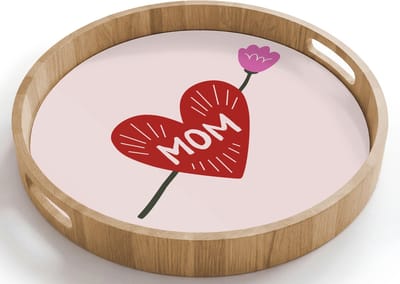 Dienblad rond 40x40 cm - Schootdienblad hout - Hart - Rood - Bloem - Moeder - Borrelplank rechthoek - Plateau houten dienbladen