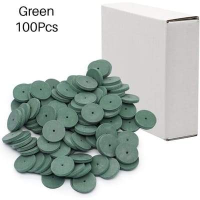 Ensemble de 100 Pièces de Roues de Polissage Dentaire en Silicone 3 Couleurs Polisseuse Rotative pour Dentiers Couronnes Ponts Outil de Soin Dentaire vert