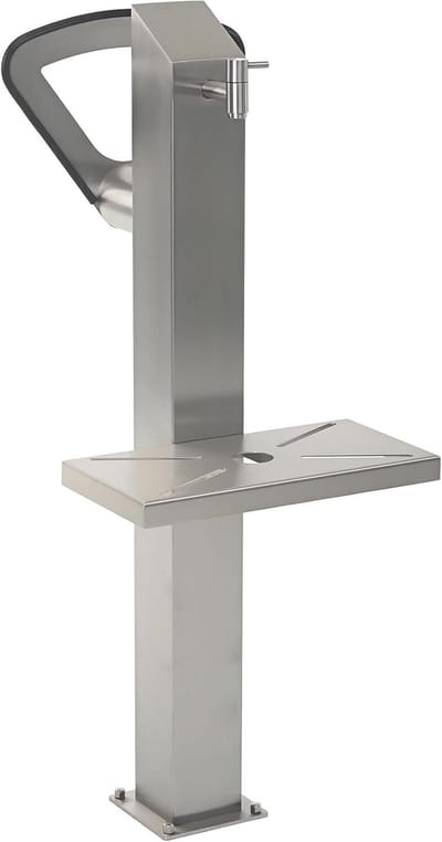 Waterdispenser Tuin - Watertapzuil Roestvrijstaal - Buitenwater Plaatsen - Met Slang & Gieterhouder - 100cm Hoog - Zilverkleurig