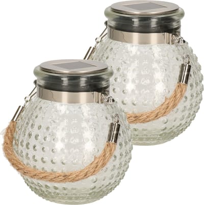 Anna's collection Solar lantaarn glas - 2x - transparant - bubbel structuur - 10 x 12 cm