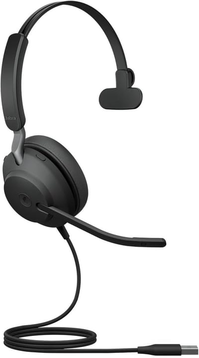 Bedrade noise cancelling mono headset met 3-microfoontechnologie en USB-A kabel - Geschikt voor Zoom en Google Meet