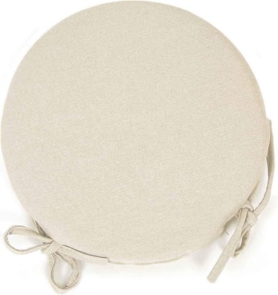 Set van 4 ronde katoenen kussens voor keukenstoel met linten en afneembare kleppen, 35 x 35 cm, ivoor