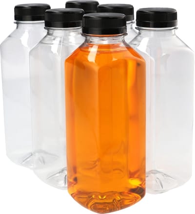 6 x Sapfles Plastic 500 ml - Vierkant - PET Flessen met Dop zwart- PET Kunststof BPA-vrij - Plastic Flessen Navulbaar - Met Dop - Lege Flessen - 6 stuks